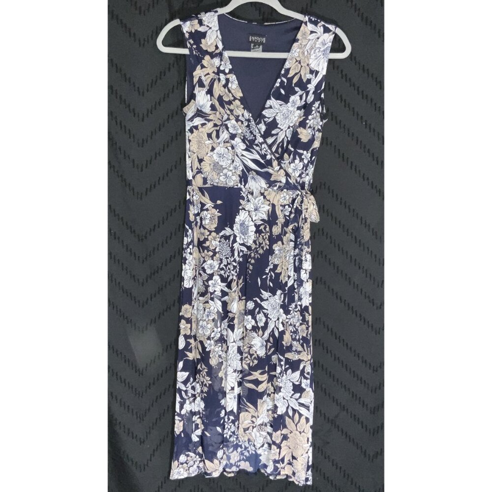 🎉Enfocus Studio Navy Floral Chiffon Faux-Wrap Midi Dress - Size 4